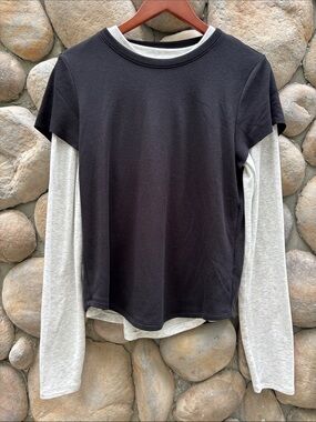 NEW American Eagle Black & Light Grayish Layered Tee (wear together or separate)